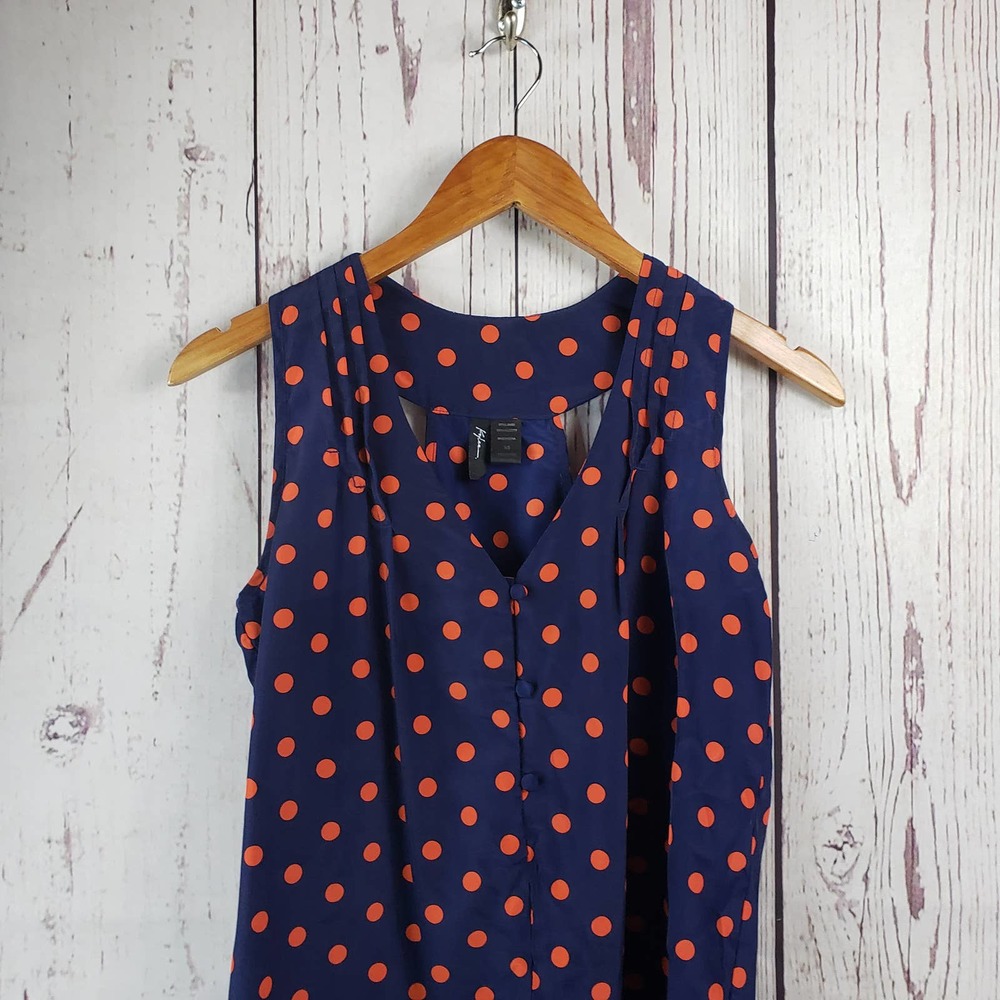 Kylee Sleeveless Blouse Womens Size XS Polka Dot Pleated V Neck Blue